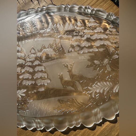 Mikasa Frosted Glass Winter Dream Serving Platter Holiday Christmas Deer & Trees - Picture 11 of 15